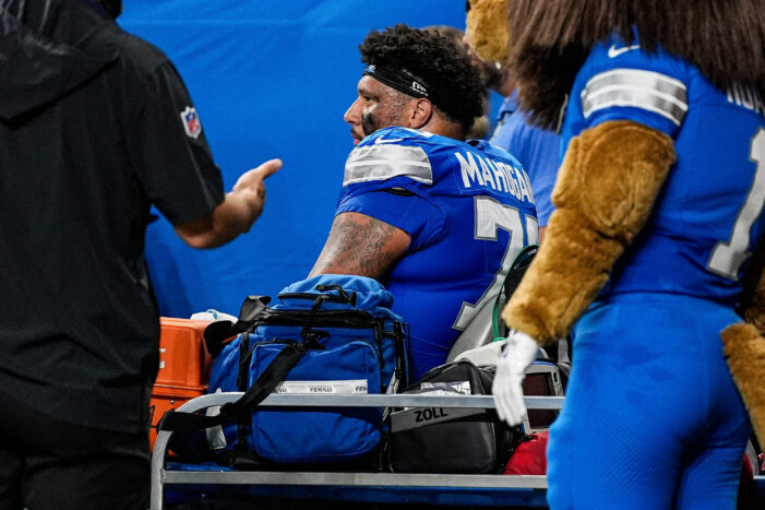 Lions OG Christian Mahogany not ‘out of the woods’ with hip injury